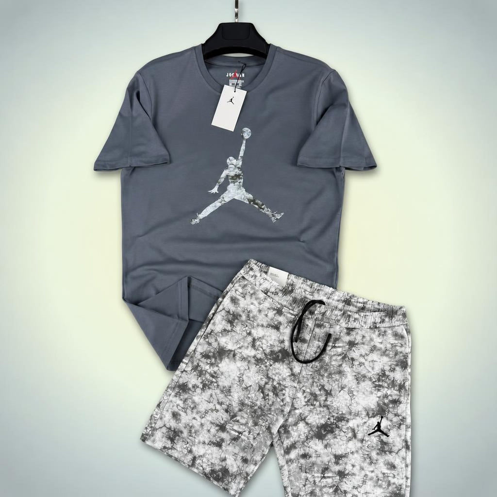 Jordan Big Logo set sport scurt pentru bărbați, gri-alb. Premium calitate