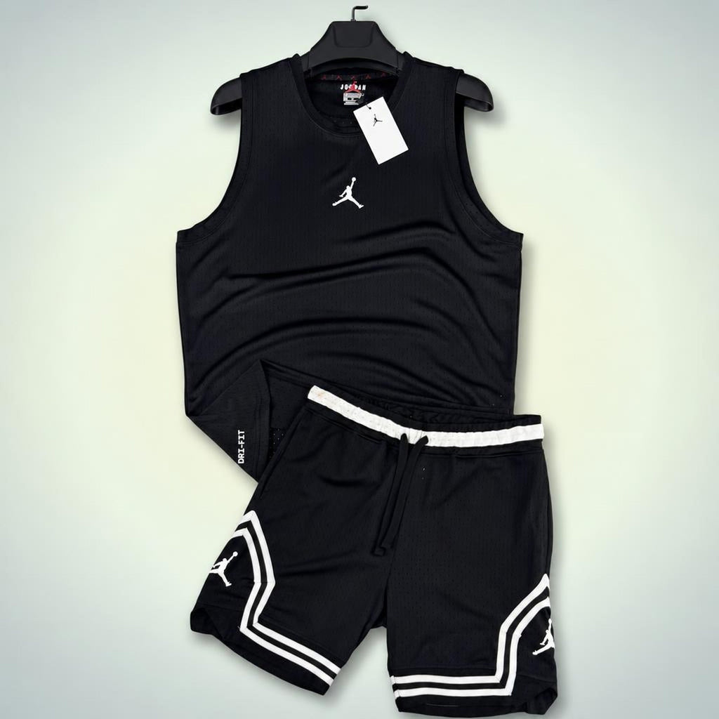 Jordan set sport bărbătesc scurt cu maiou, negru. Dri-Fit. Calitate premium