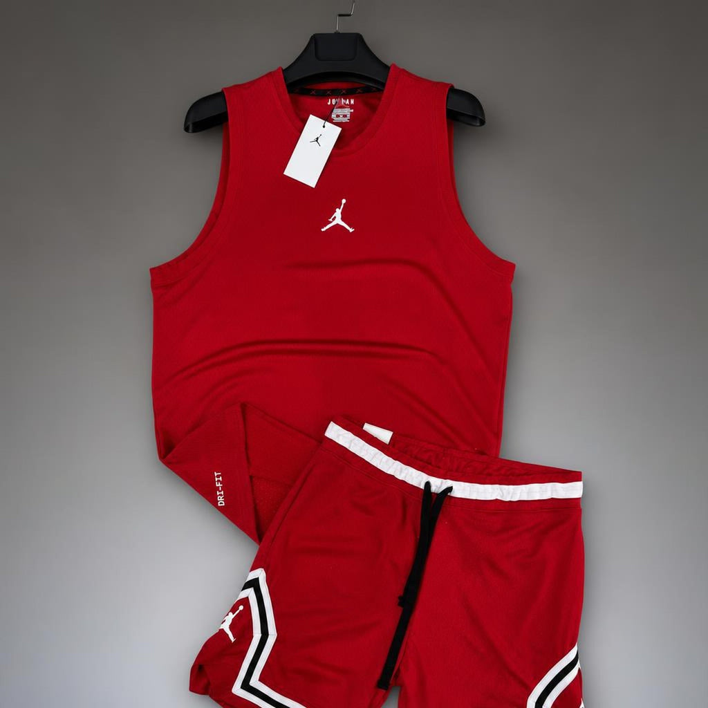 Jordan set sport bărbătesc scurt cu maiou, Roșu. Dri-Fit. Calitate premium