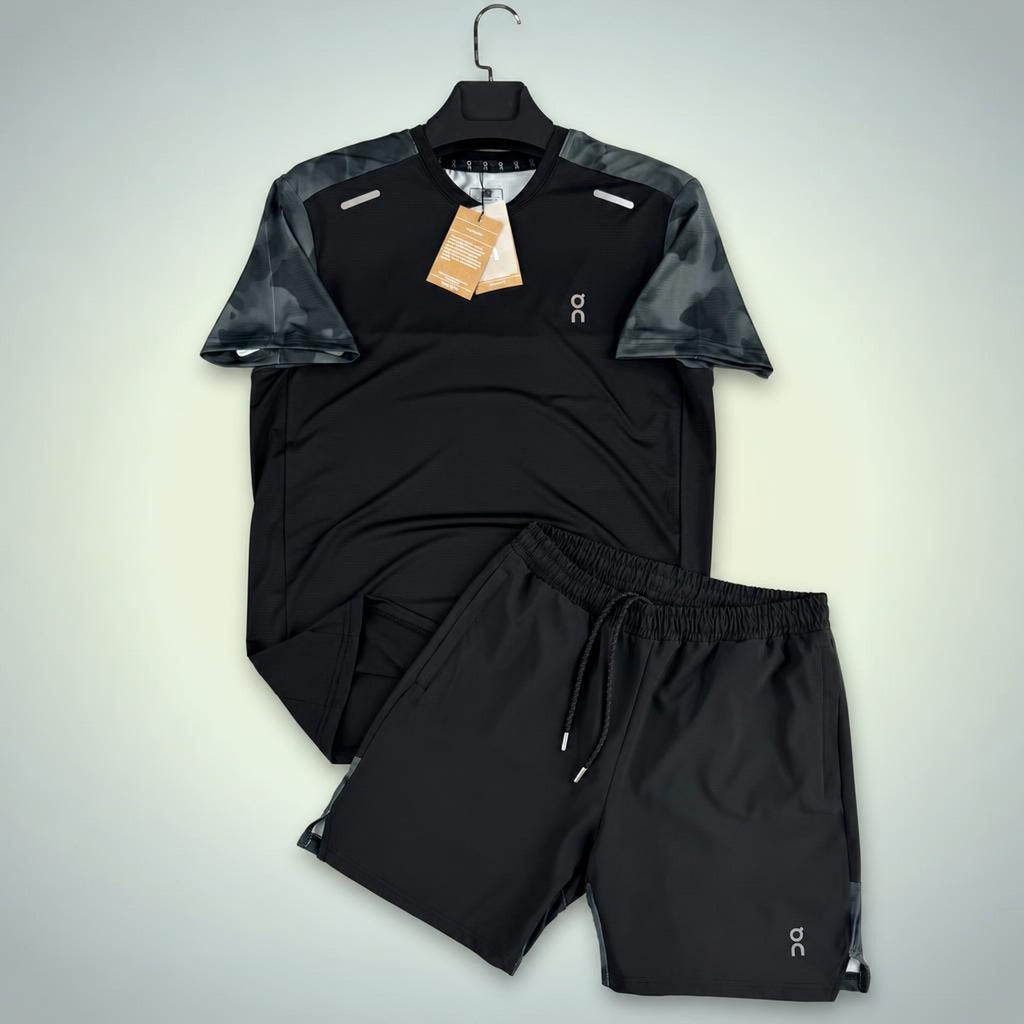 ON Military pattern set sport scurt pentru bărbați, negru. Premium calitate