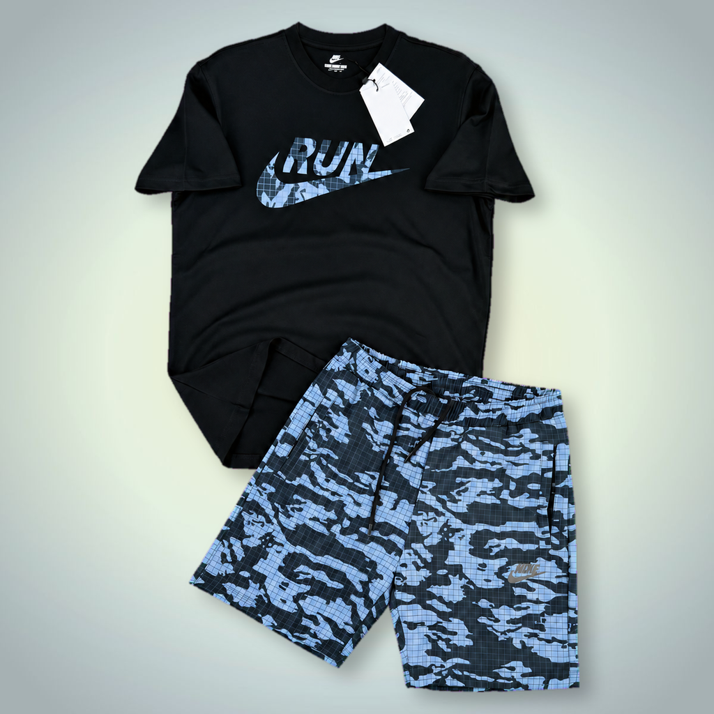 Nike Run set cu pantaloni scurți pentru bărbați, negru - albastru. Calitate premium