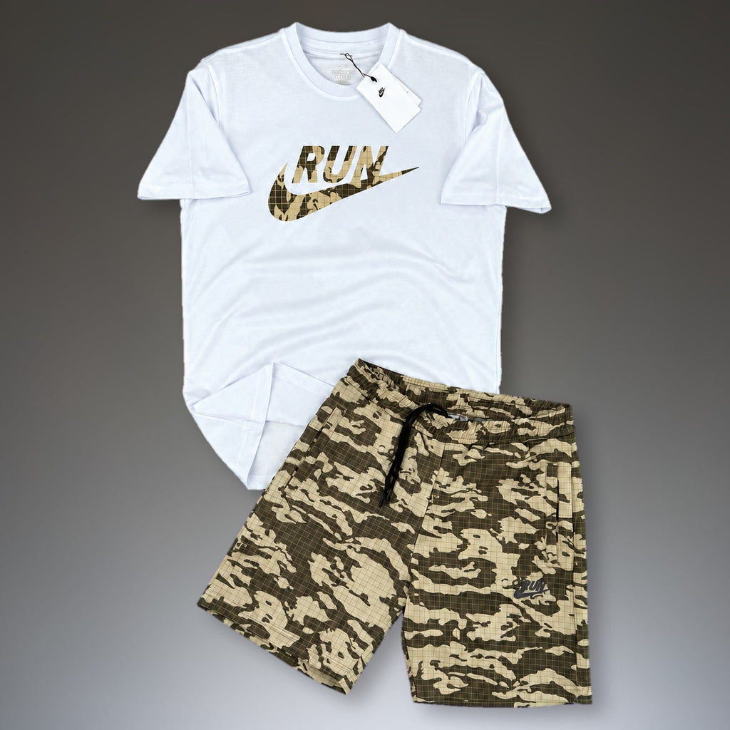 Nike Run set cu pantaloni scurți pentru bărbați, alb - verde. Calitate premium