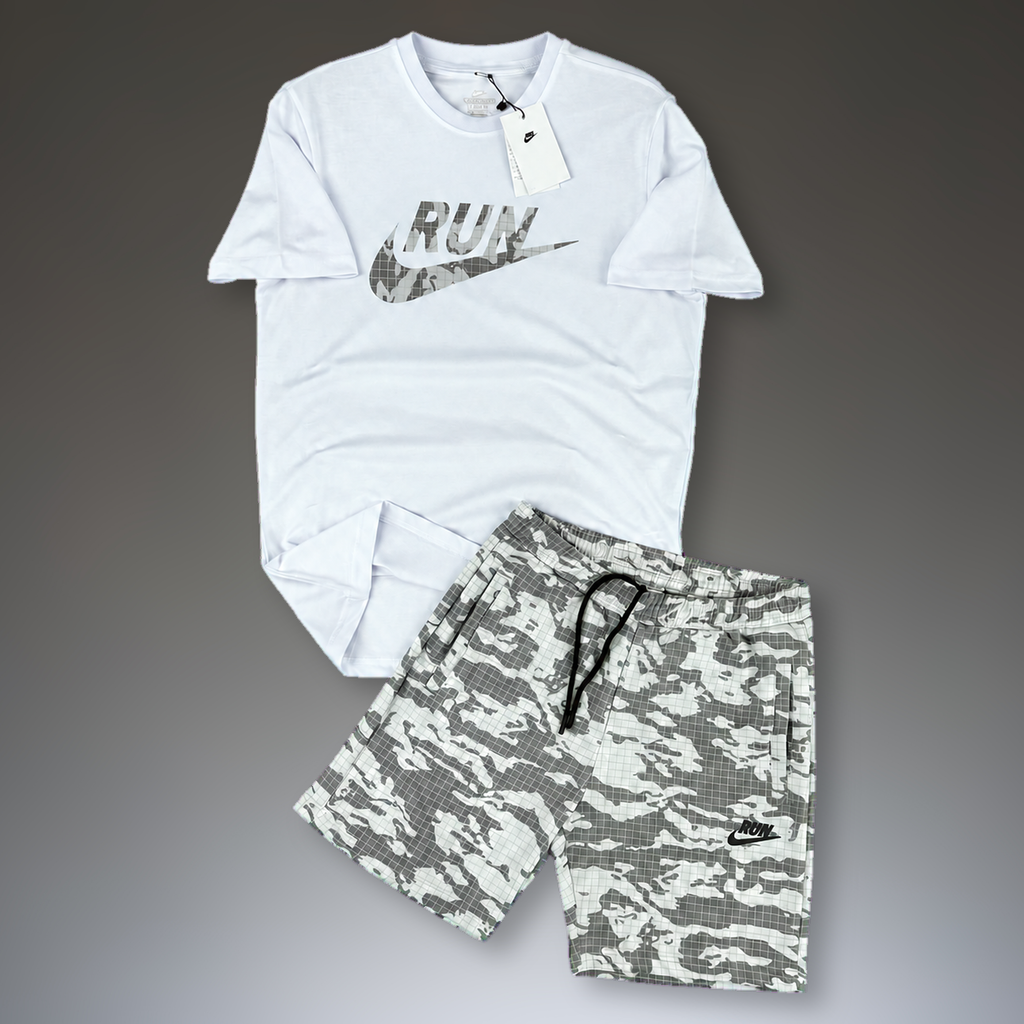 Nike Run set cu pantaloni scurți pentru bărbați, alb - gri. Calitate premium