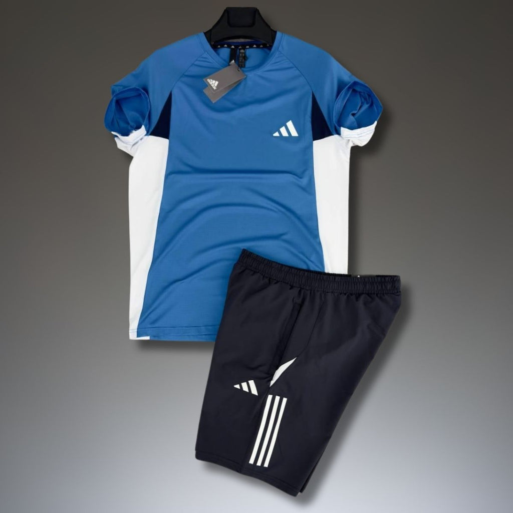 Set cu pantaloni scurți sport pentru bărbați  Adidas, albastru - negru. Calitate premium