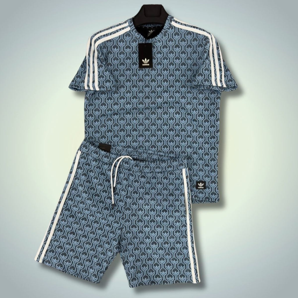 Set cu pantaloni scurți pentru bărbați  Adidas, logo imprimat, albaștru. Calitate premium