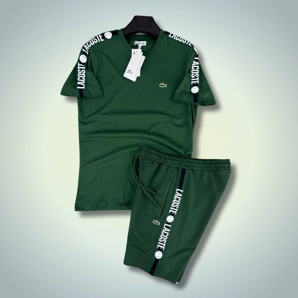 Set cu pantaloni scurți pentru bărbați Lacoste, dungă logo, verde. Calitate premium