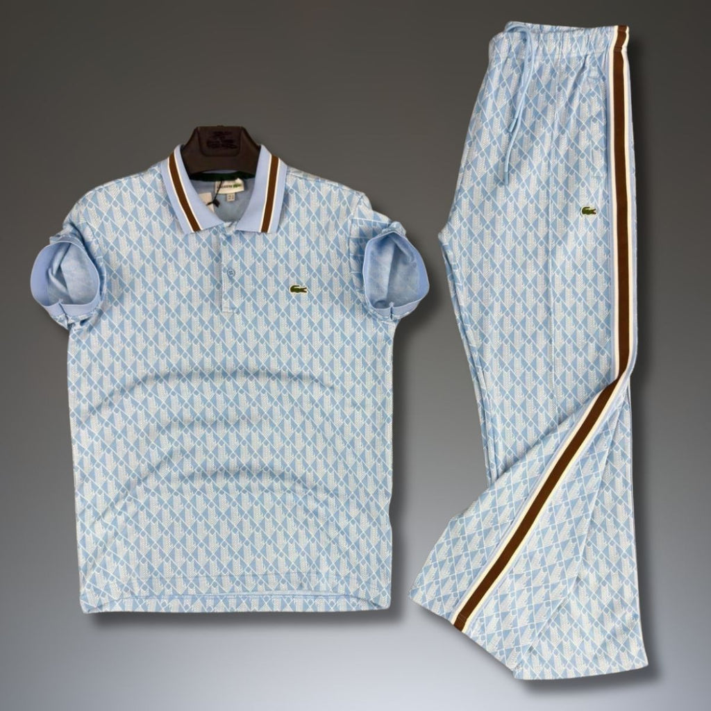 Set de vară bărbați Lacoste, polo Jacquard, albastru deschis. Calitate premium