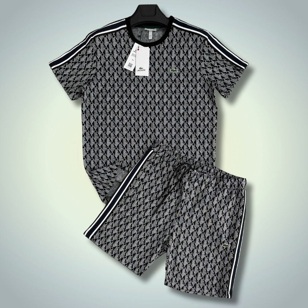 Set cu pantaloni scurți pentru bărbați Lacoste, Jacquard, negru și alb. Calitate superioară