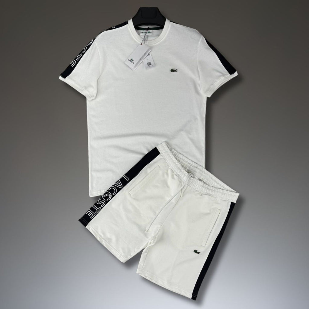 Set cu pantaloni scurți pentru bărbați Lacoste, dungă logo, alb. Model 2025. Calitate premium