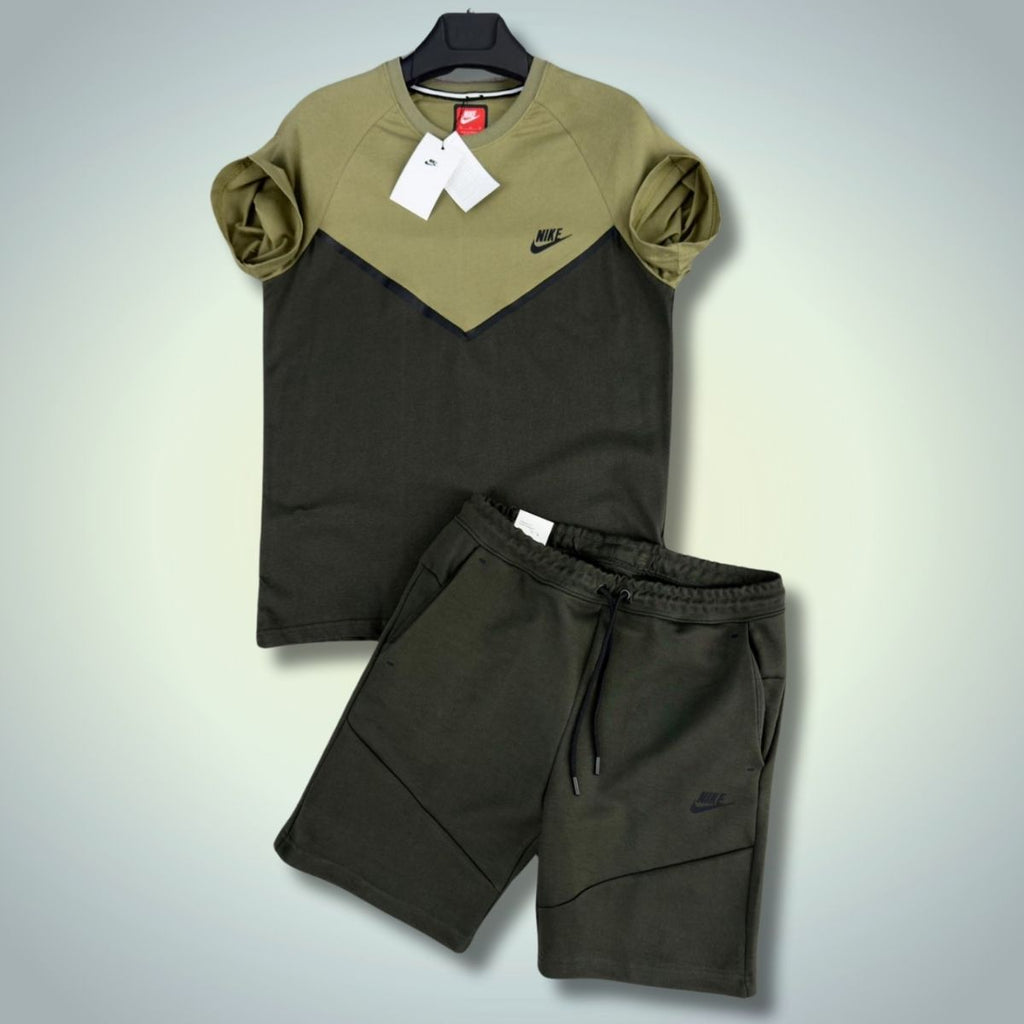 Set cu pantaloni scurți pentru bărbați Nike Tech Fleece, verde închis - verde măsliniu. Calitate premium