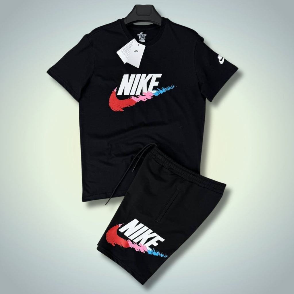 Set cu pantaloni scurți pentru bărbați Nike, logo clasic mare, negru. Calitate premium