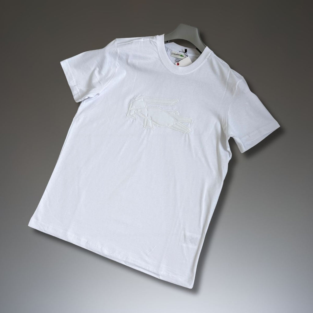 Tricou Lacoste alb pentru bărbați, logo schițat. Calitate premium