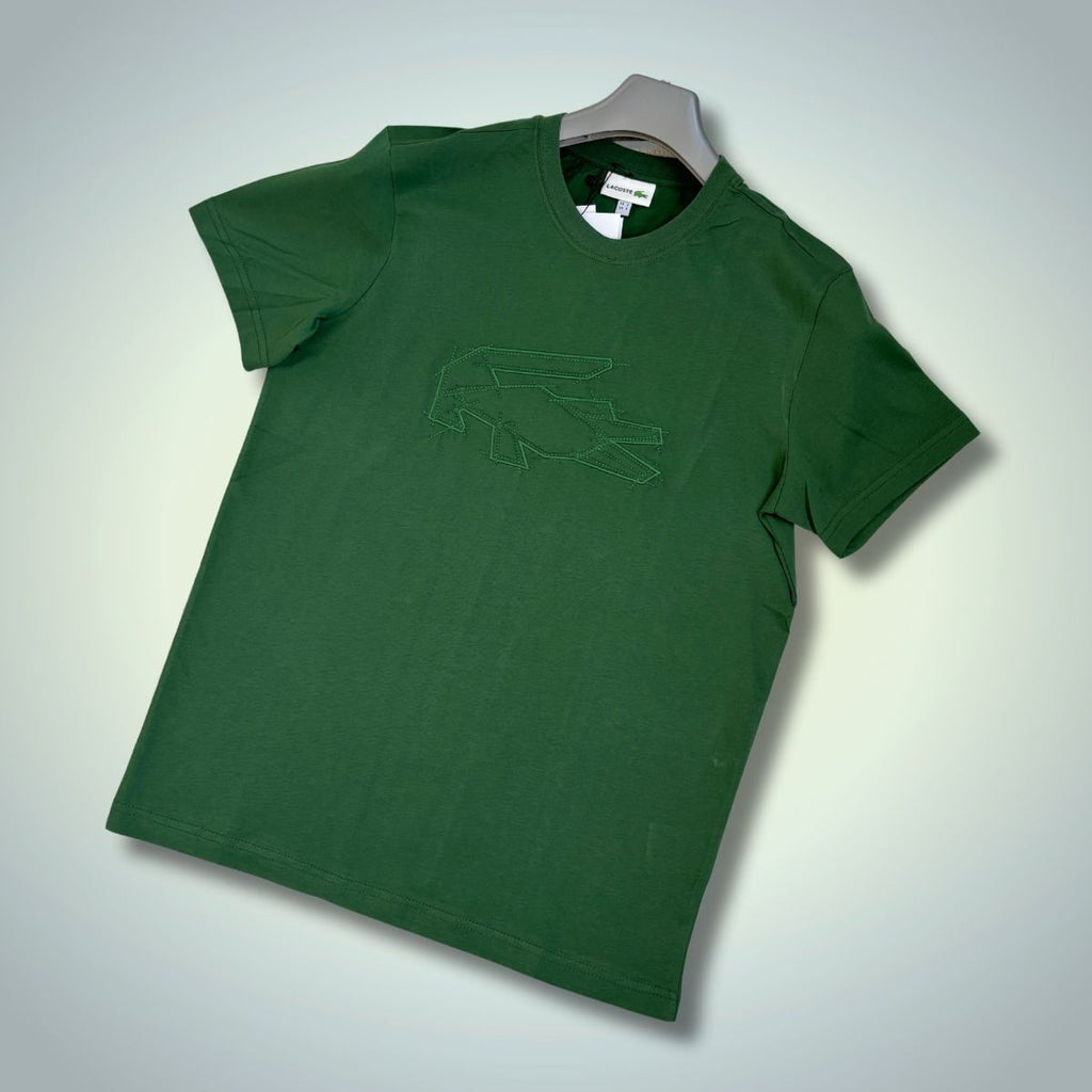 Tricou Lacoste verde pentru bărbați, logo schițat. Calitate premium