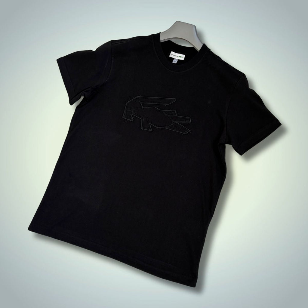 Tricou Lacoste negru pentru bărbați, logo schițat. Calitate premium