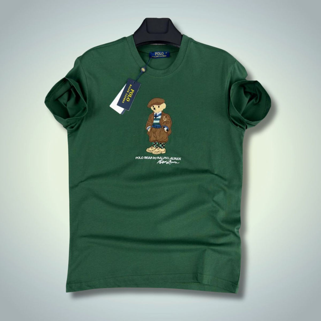 Tricou bărbătesc Ralph Lauren verde, cu urs brodat. Calitate premium
