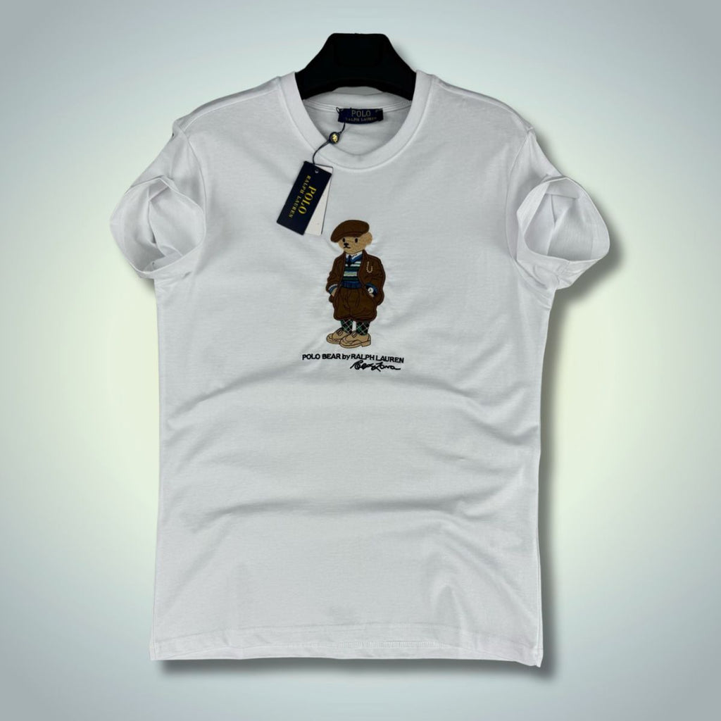 Tricou Ralph Lauren alb pentru bărbați, urs brodat. Calitate premium