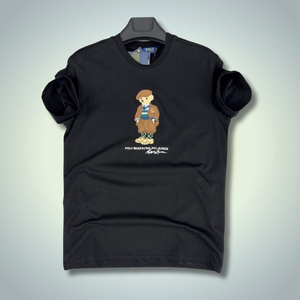 Tricou Ralph Lauren negru pentru bărbați, urs brodat. Calitate premium