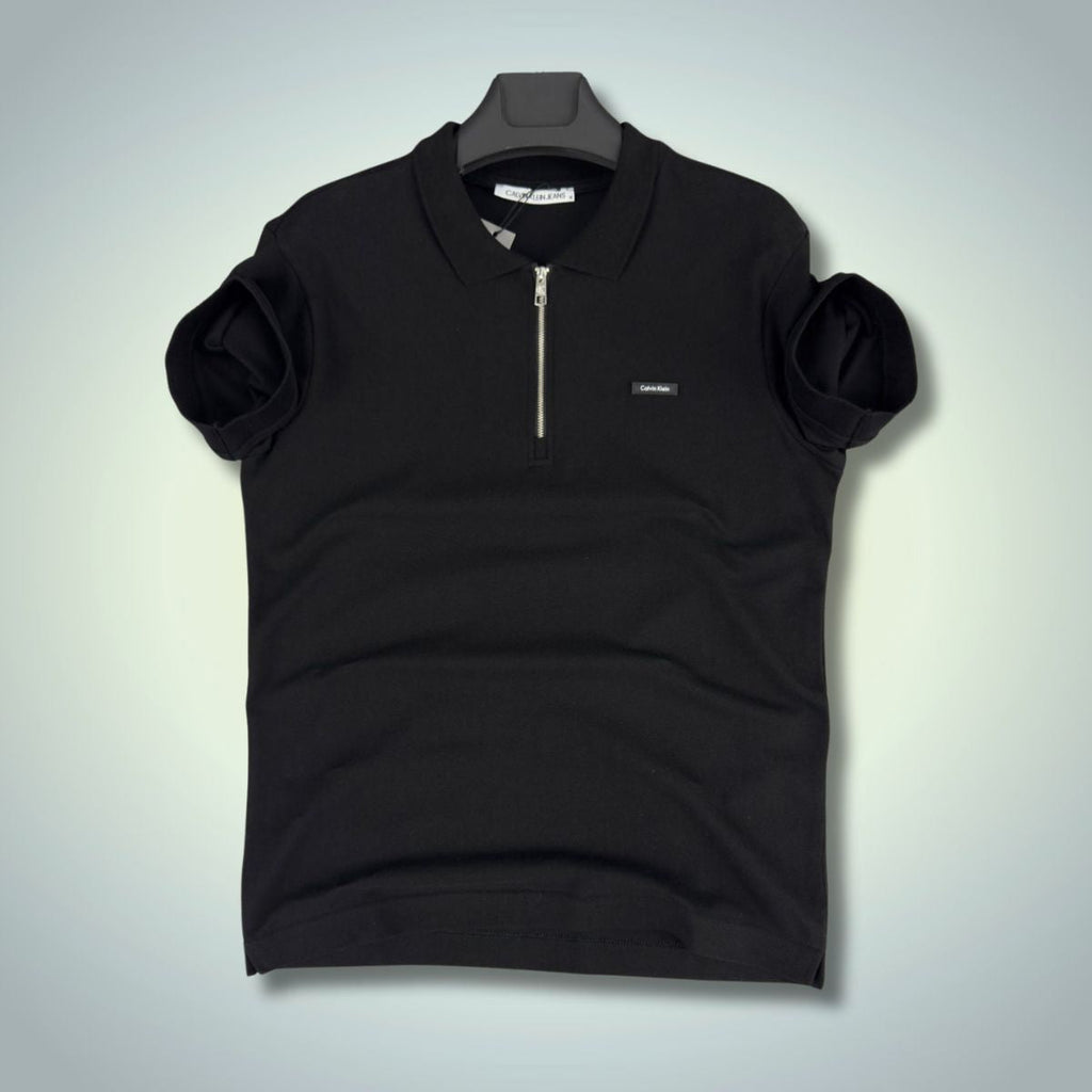 Tricou polo Calvin Klein negru, cu fermoar, pentru bărbați. Calitate premium