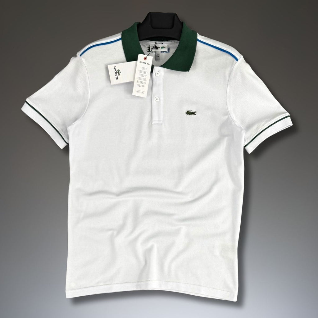Tricou polo Lacoste pentru bărbați, alb - verde. Calitate premium