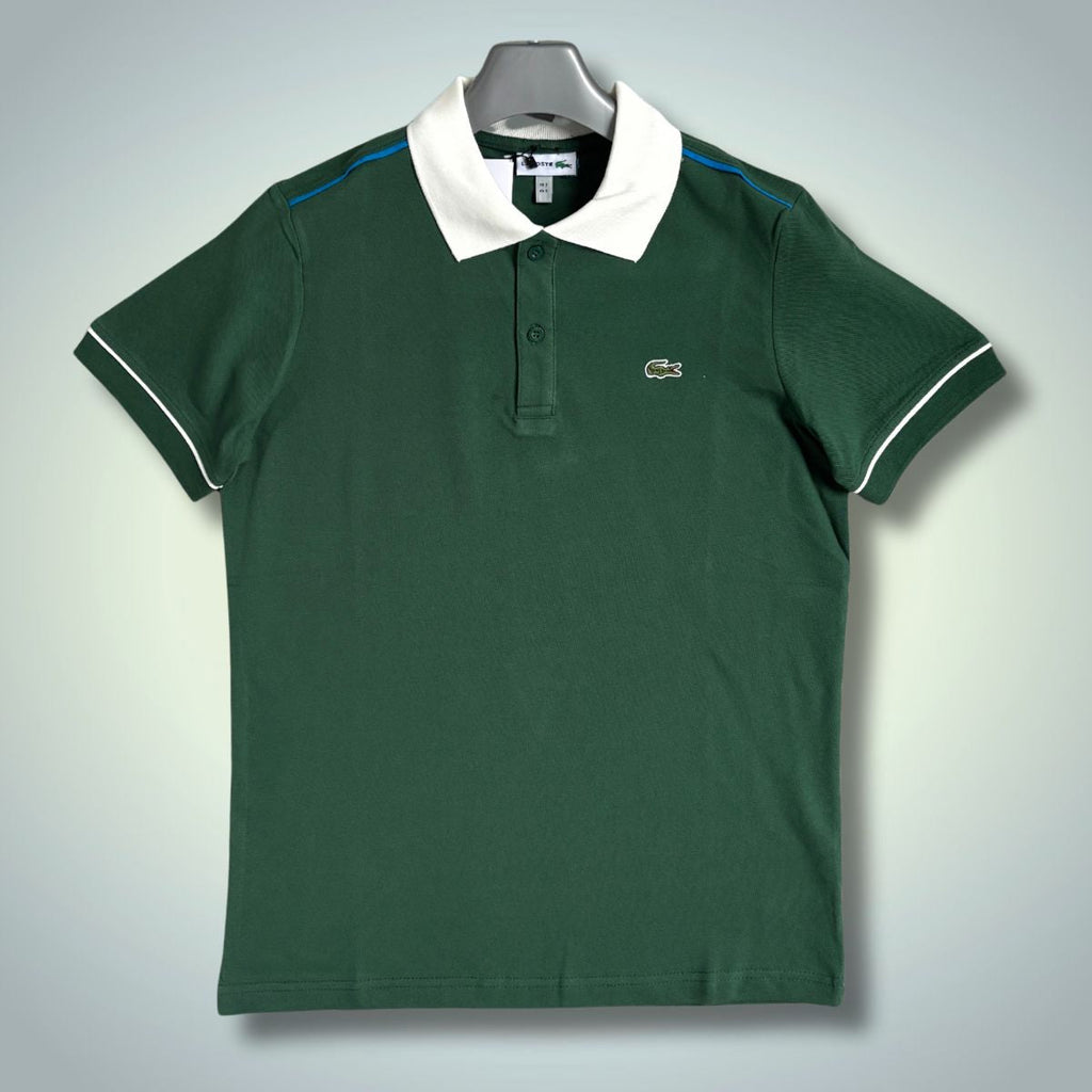 Tricou polo Lacoste pentru bărbați, verde - alb. Calitate premium