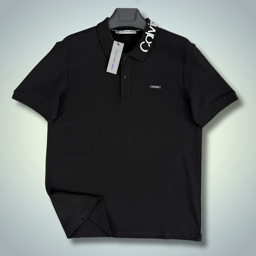Tricou polo Calvin Klein pentru bărbați, negru, logo pe guler. Calitate premium