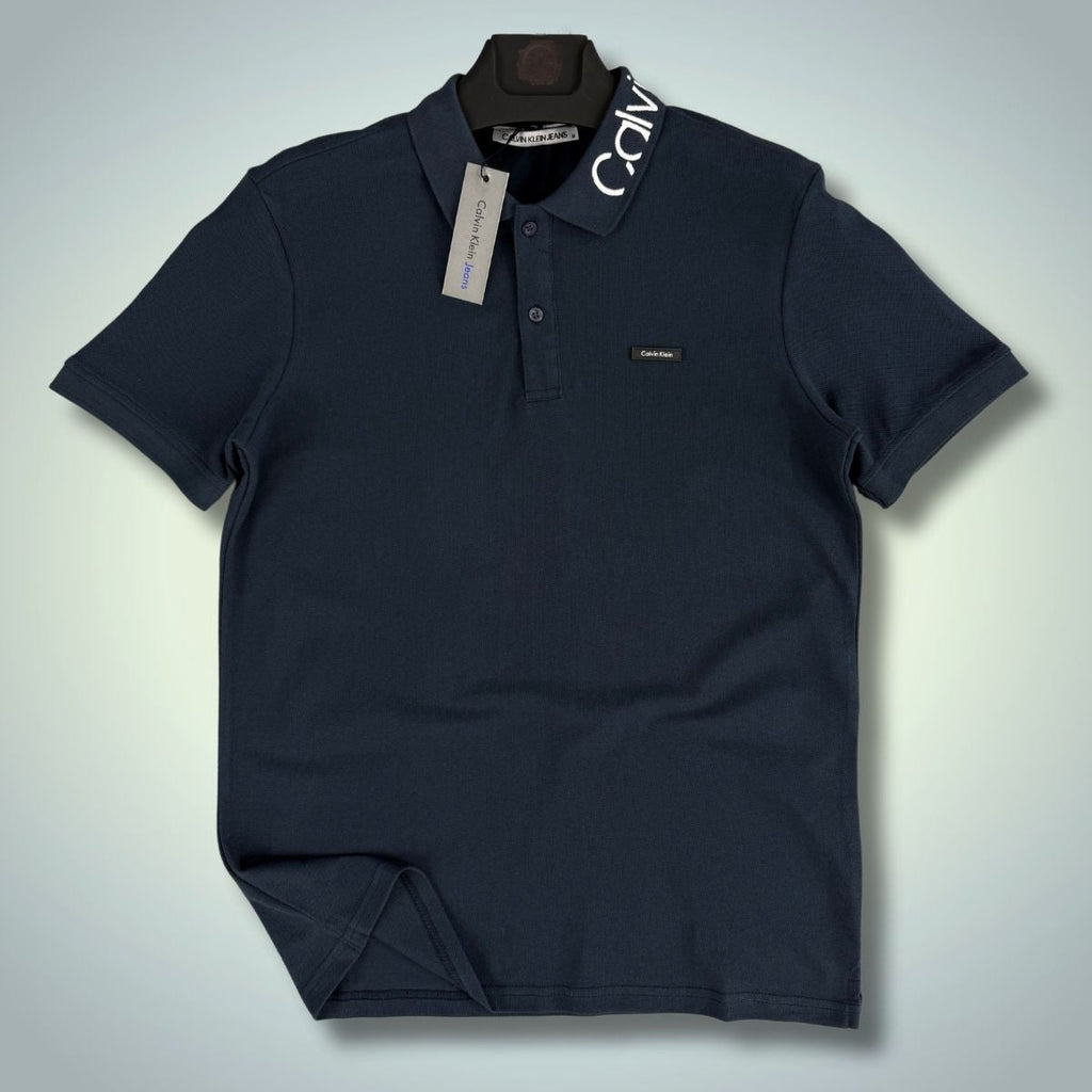 Tricou polo Calvin Klein pentru bărbați, albastru, logo pe guler. Calitate premium