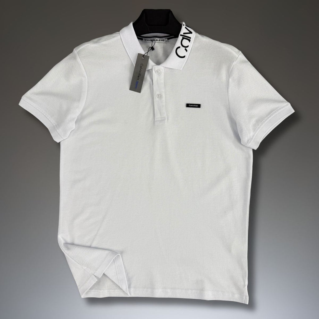 Tricou polo Calvin Klein pentru bărbați, alb, logo pe guler. Calitate premium
