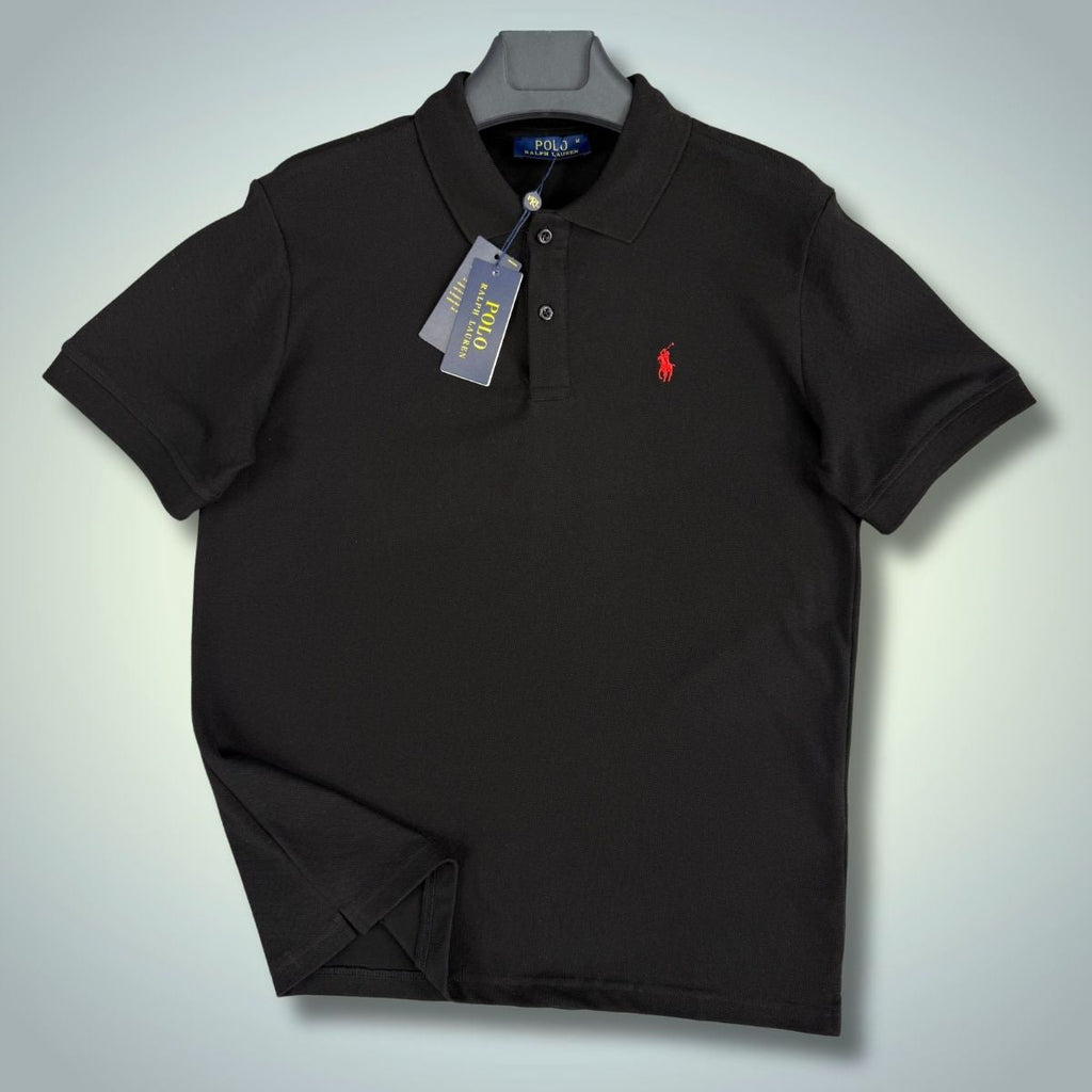 Tricou polo Ralph Lauren pentru bărbați, negru, logo roșu. Calitate superioară