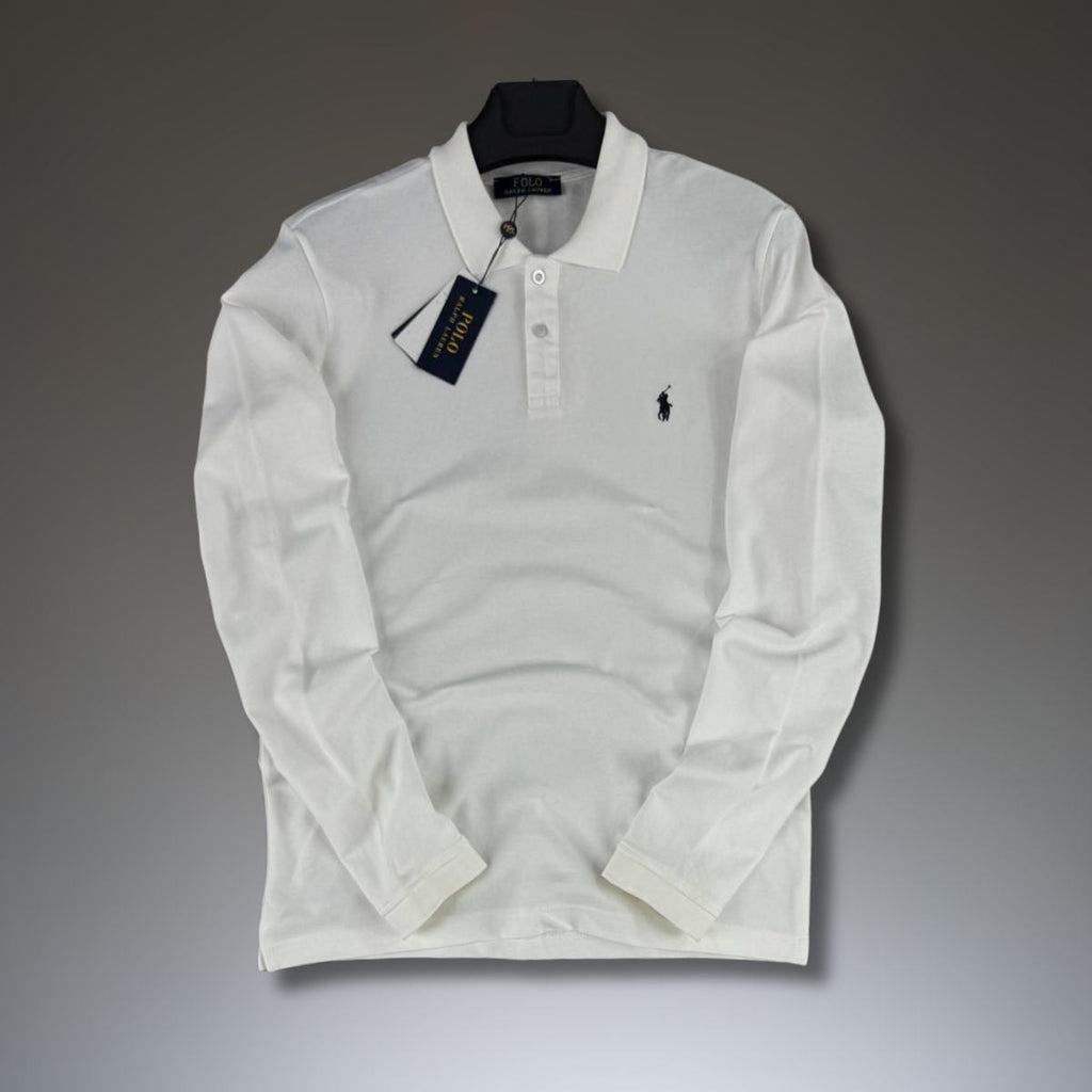 Ralph Lauren tricou polo bărbați cu mânecă lungă, alb. Calitate premium