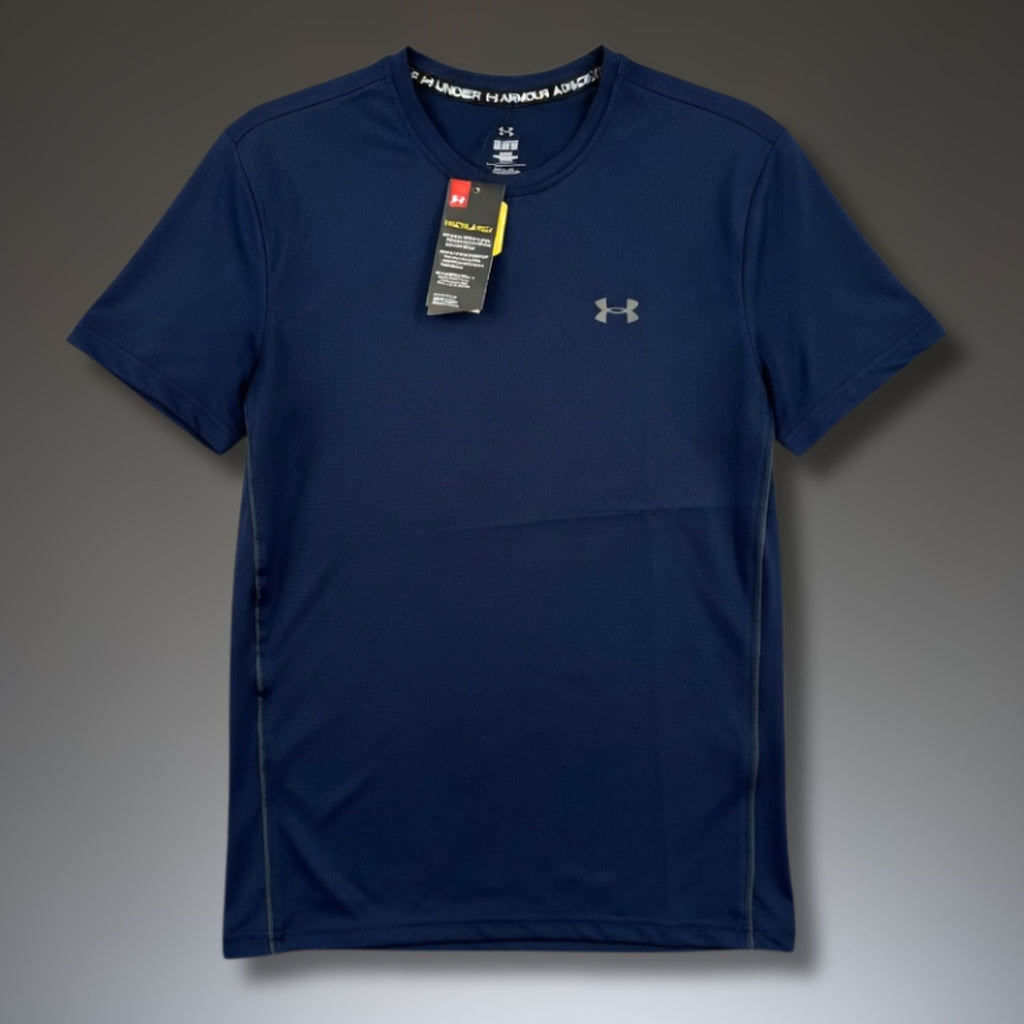 Tricou albastru închis pentru bărbați Under Armour, logo mare pe spate. Premium calitate