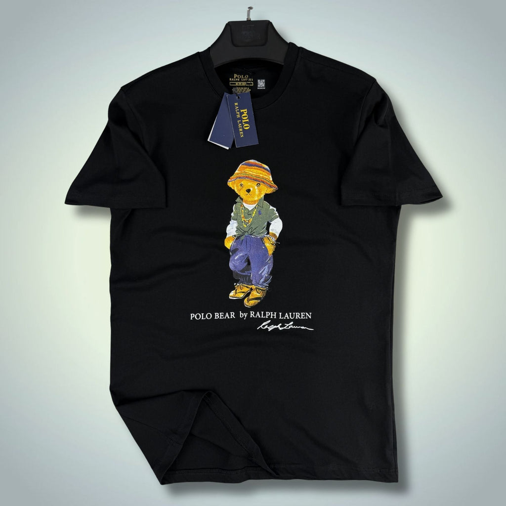 Tricou negru pentru bărbați Ralph Lauren, imprimeu ursuleț. Premium calitate