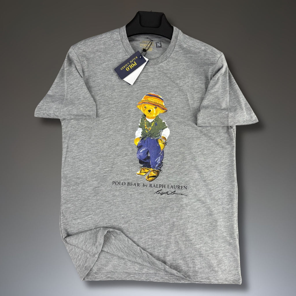 Tricou gri clasic pentru bărbați Ralph Lauren, imprimeu ursuleț. Premium calitate