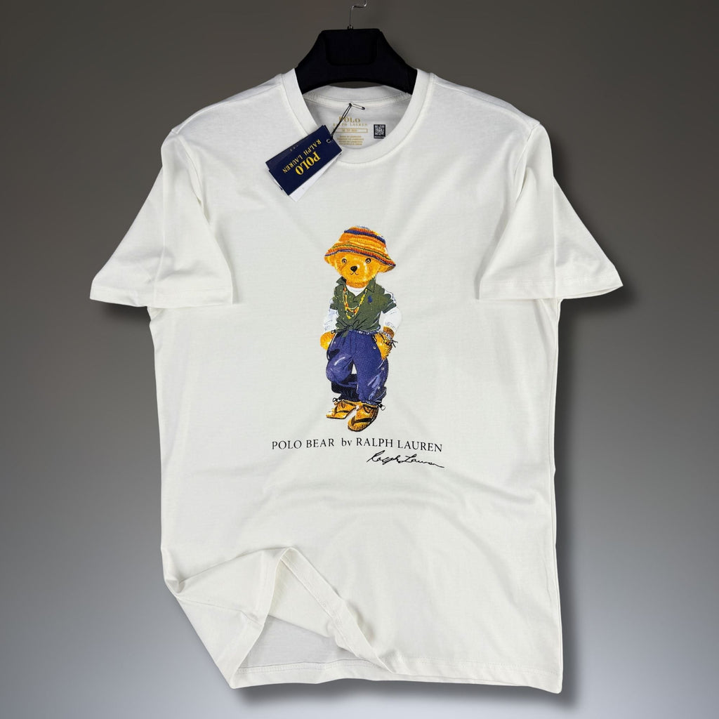 Tricou alb pentru bărbați Ralph Lauren, imprimeu ursuleț. Premium calitate