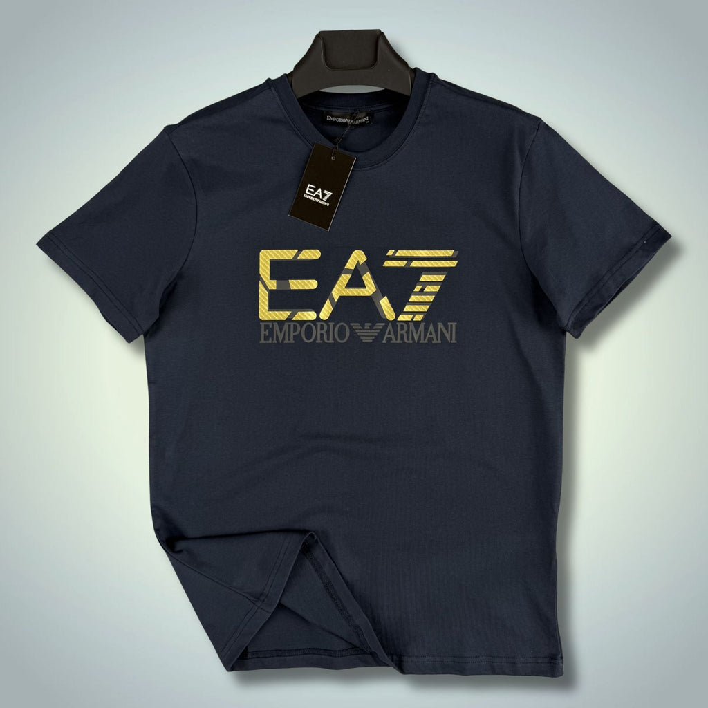 Tricou bărbătesc albastru închis EA7, logo mare. Calitate premium