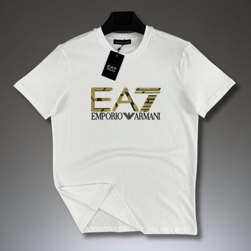 Tricou bărbătesc alb EA7, logo mare. Calitate premium