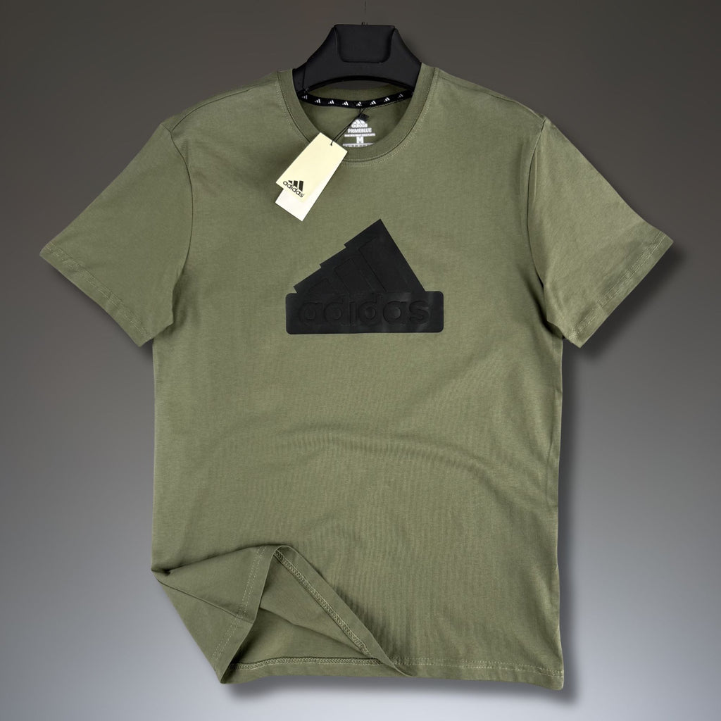 Tricou bărbătesc verde măsliniu Adidas, logo mare. Calitate premium