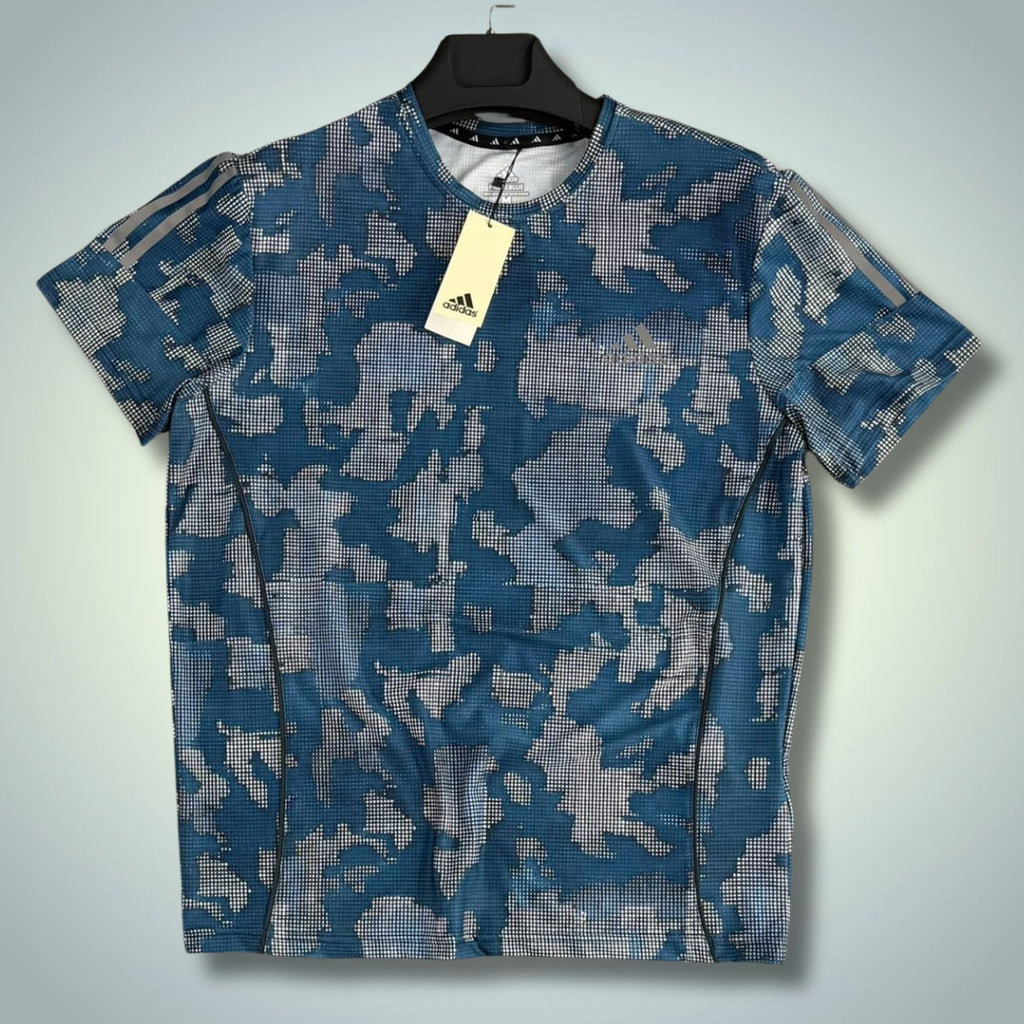 Tricou sport bărbătesc albastru camuflaj Adidas, AEROREADY. Calitate premium