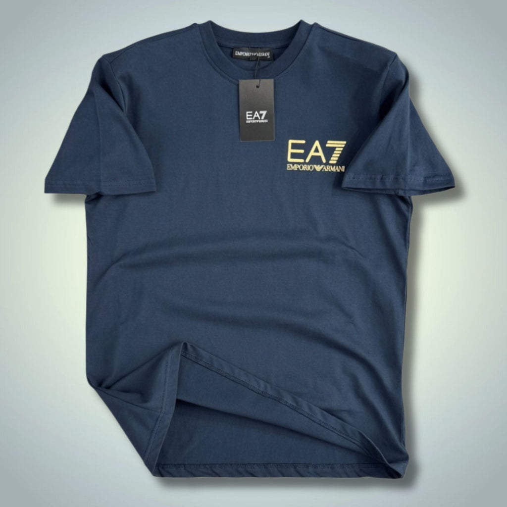 Tricou bărbătesc clasic albastru închis EA7. Calitate premium
