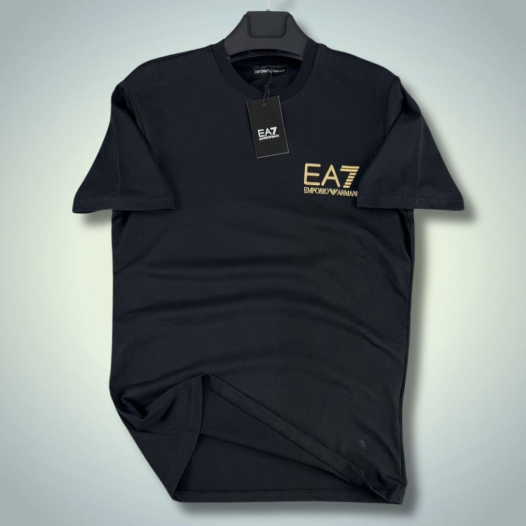Tricou bărbătesc clasic negru EA7. Calitate premium