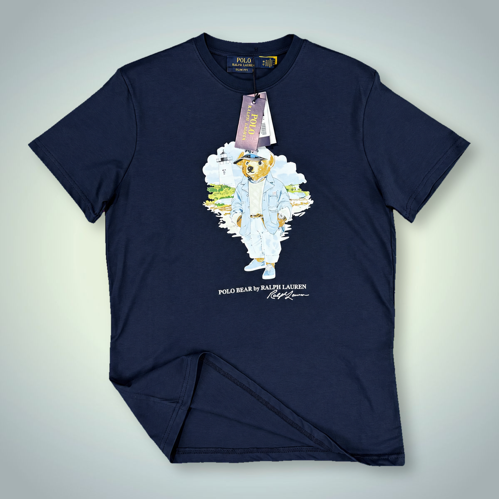 Tricou Ralph Lauren pentru bărbați, imprimeu urs marinar, albastru închis. Calitate premium