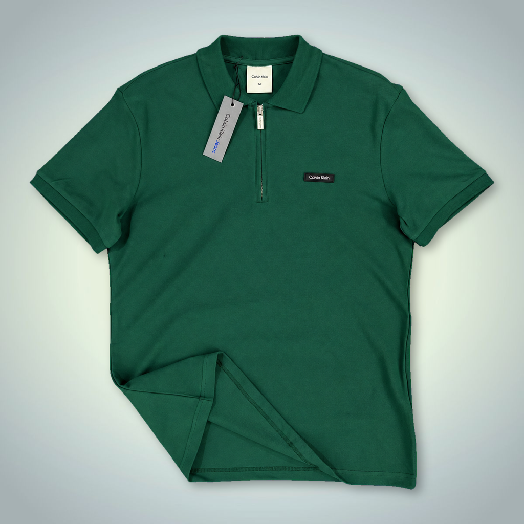 Tricou polo Calvin Klein pentru bărbați cu fermoar, verde. Calitate premium