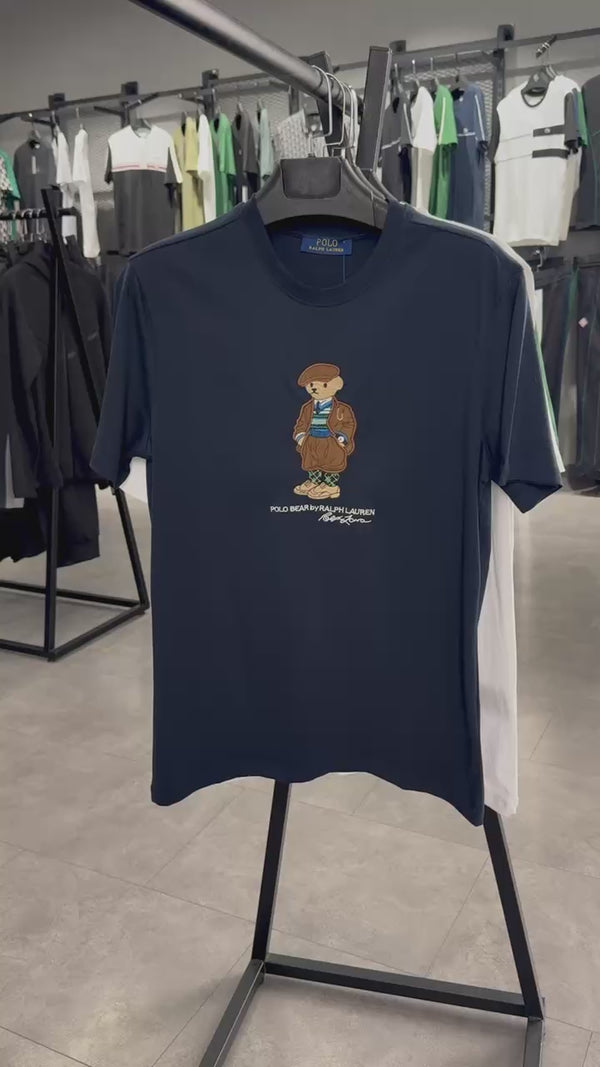 Tricou Ralph Lauren alb pentru bărbați, urs brodat. Calitate premium