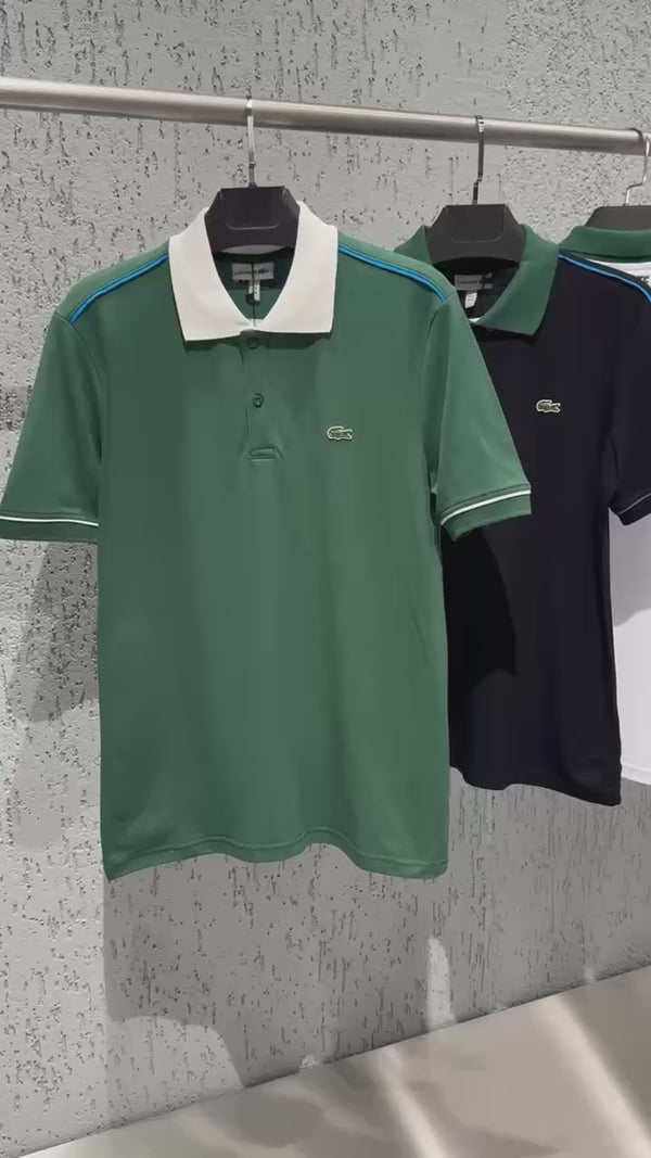 Tricou polo Lacoste pentru bărbați, verde - alb. Calitate premium