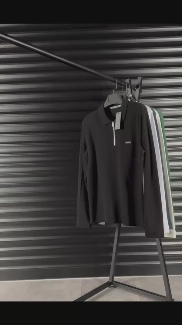 Calvin Klein tricou polo bărbați cu mânecă lungă, negru. Calitate premium