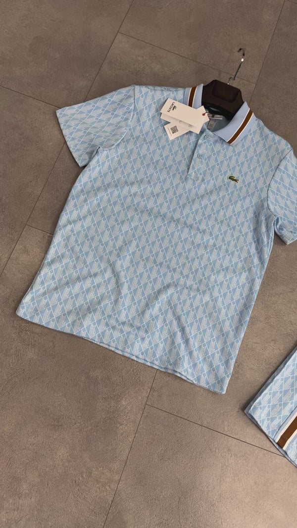 Set de vară bărbați Lacoste, polo Jacquard, albastru deschis. Calitate premium