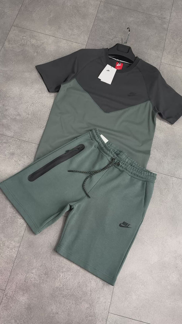Set cu pantaloni scurți pentru bărbați Nike Tech Fleece, verde salvie - grafit. Calitate premium