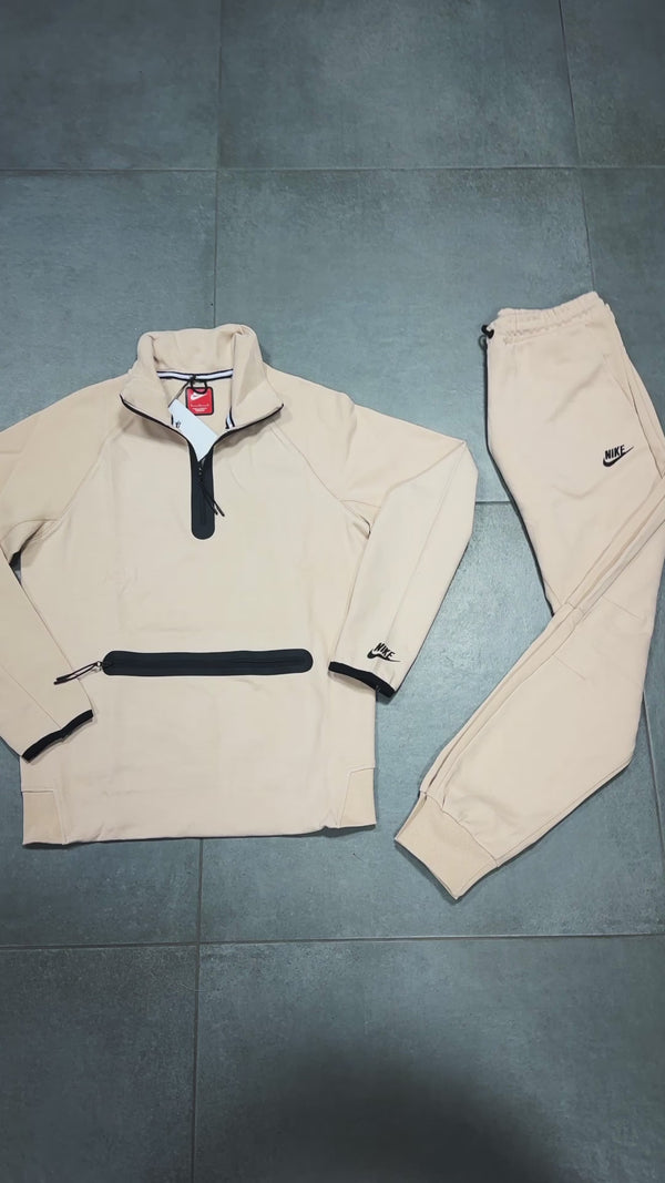 Trening Nike Tech Fleece pentru bărbați cu buzunar frontal mare, bej. Model 2024. Calitate premium