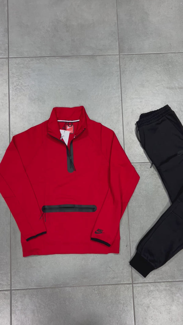 Trening Nike Tech Fleece pentru bărbați cu buzunar frontal mare, roșu - negru. Model 2024. Calitate premium